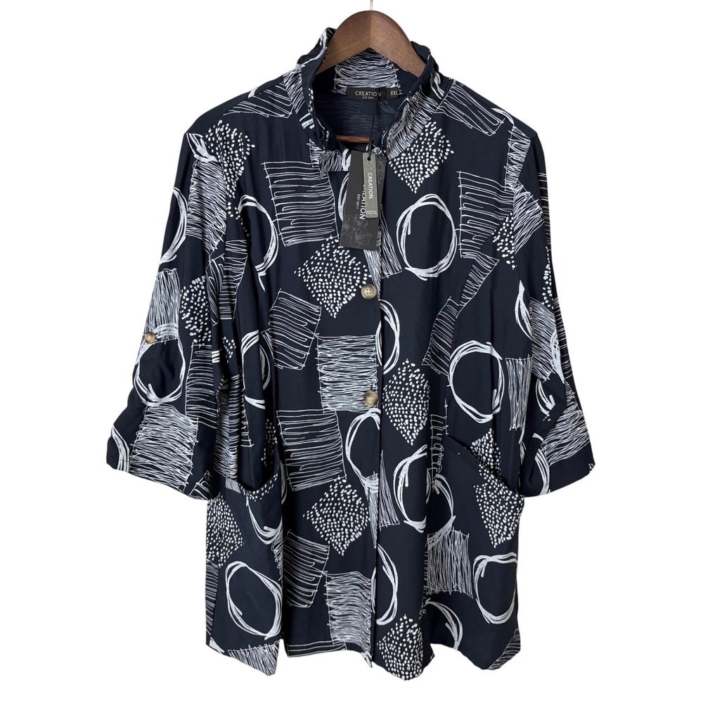 NWT Creation Tunic Jacket Pockets  Geometric Women's XXL Classic Layer Blue